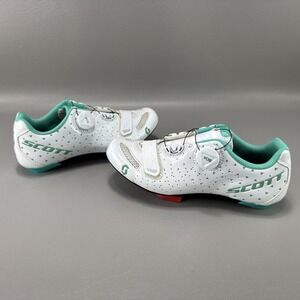 Scott Road Comp Boa Lady Bicycle Shoes Sz 38 / US 6.5 Gloss White Turquoise Blue